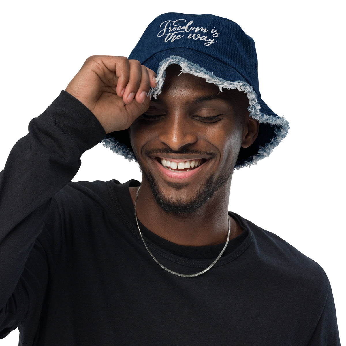 Freedom Is the Way Distressed Denim Bucket Hat