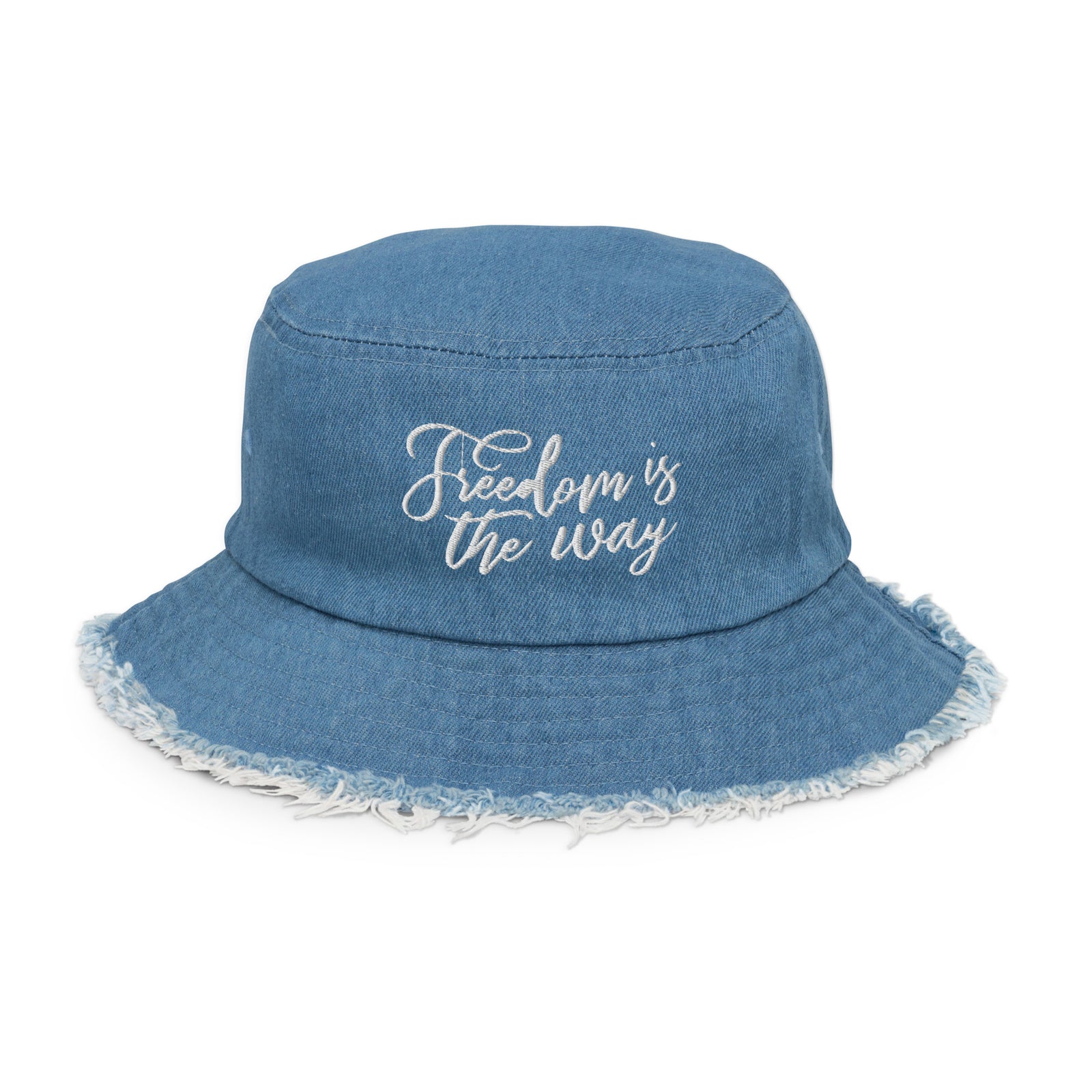 Freedom Is the Way Distressed Denim Bucket Hat