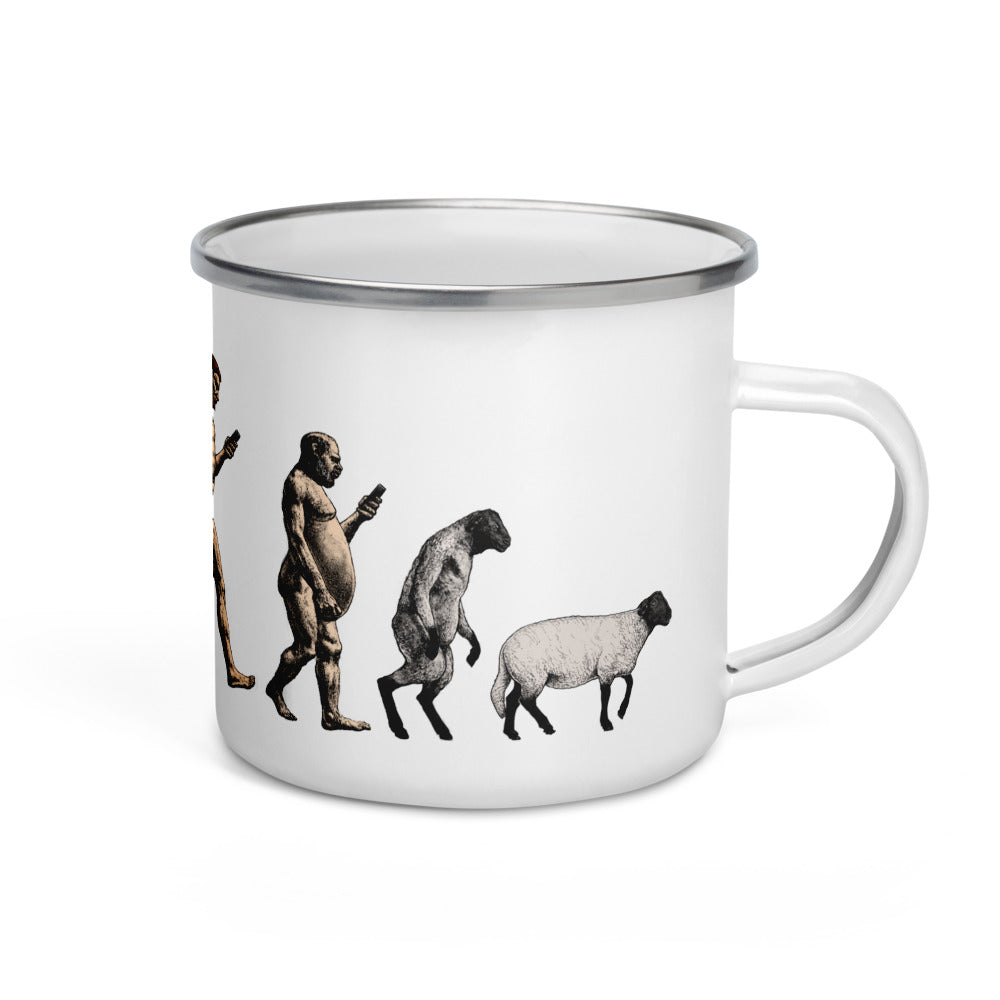 March of Modern Devolution Sheeple Enamel Mug