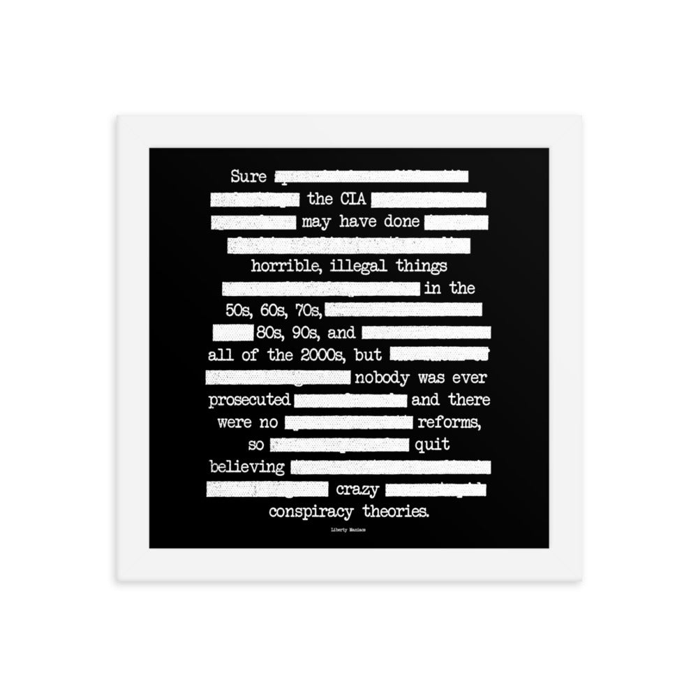 CIA Redacted Conspiracy Theories Framed Giclée Art Print