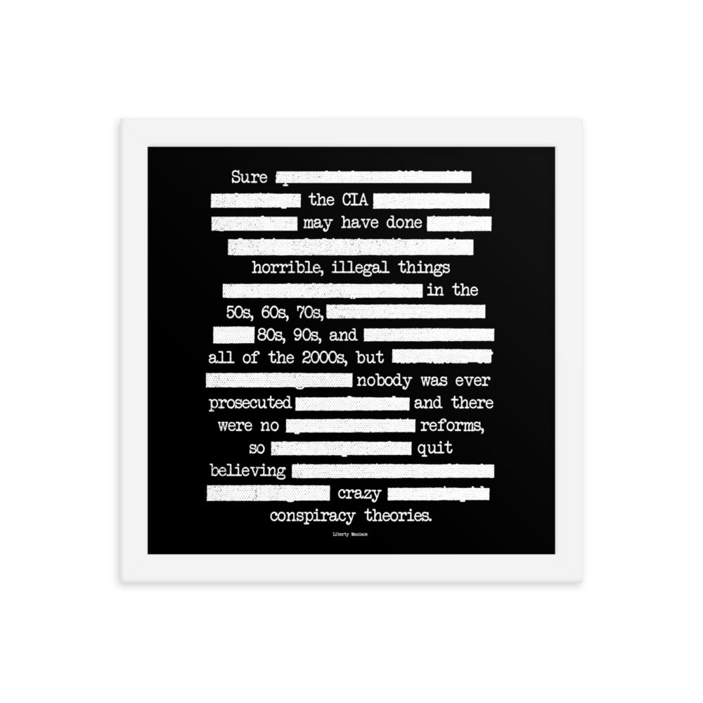 CIA Redacted Conspiracy Theories Framed Giclée Art Print