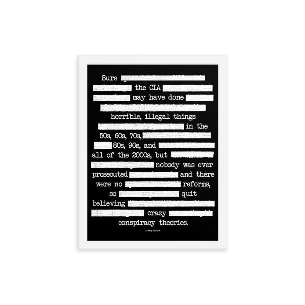 CIA Redacted Conspiracy Theories Framed Giclée Art Print