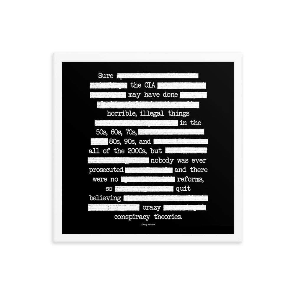 CIA Redacted Conspiracy Theories Framed Giclée Art Print