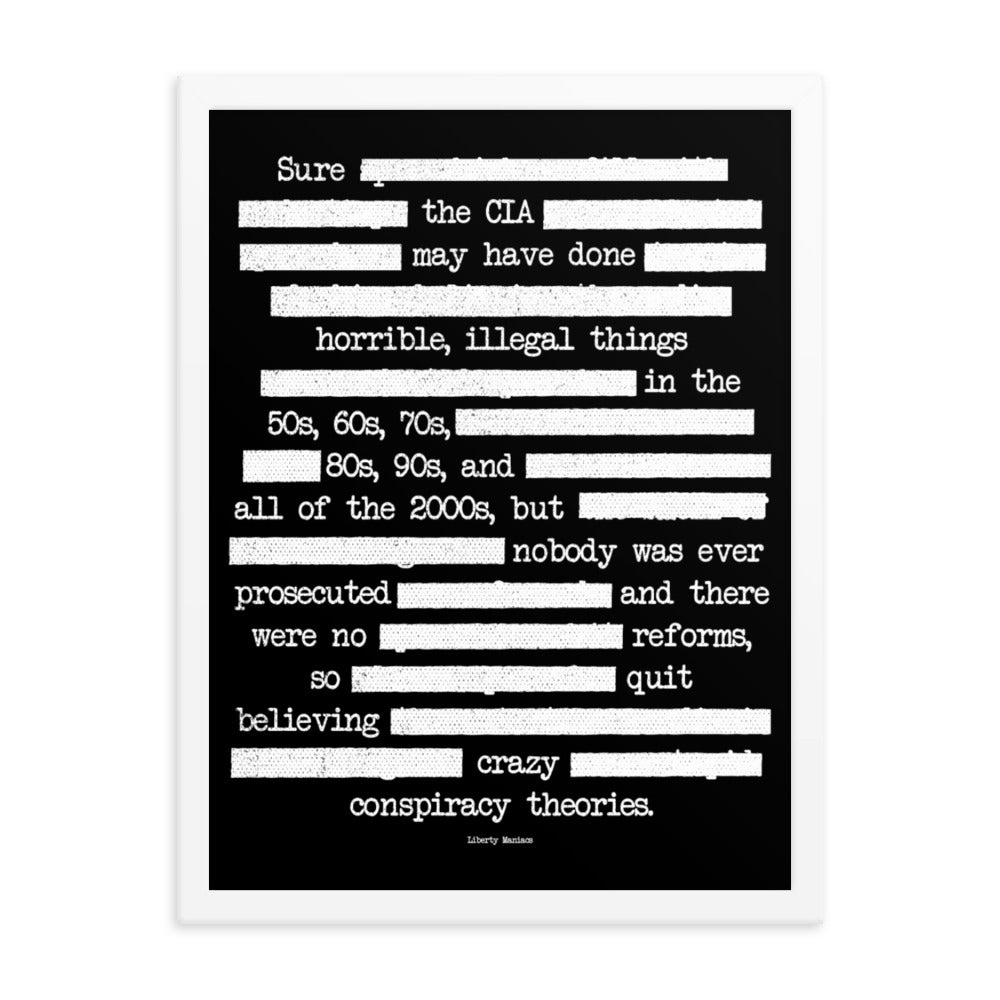 CIA Redacted Conspiracy Theories Framed Giclée Art Print
