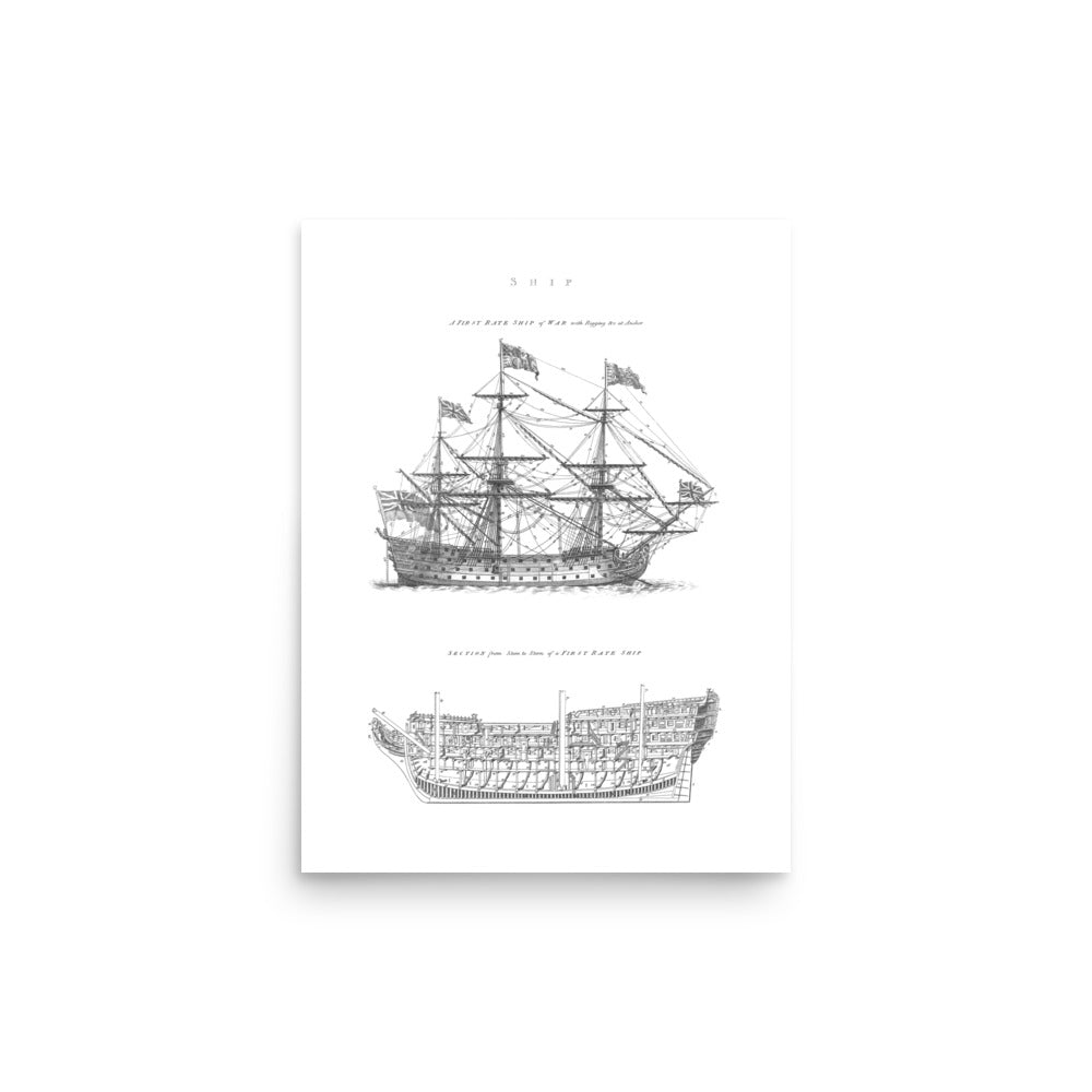 A First-Rate Ship of War Schematic Art Print