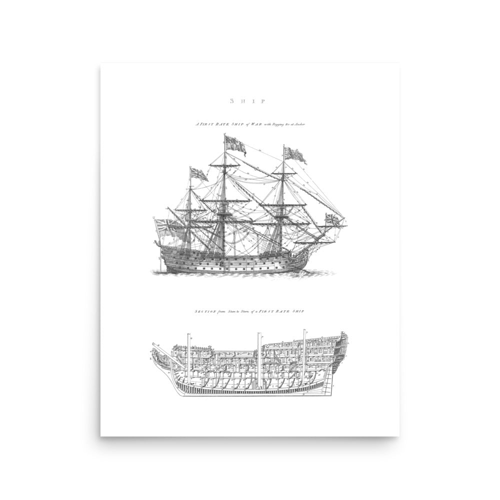 A First-Rate Ship of War Schematic Art Print