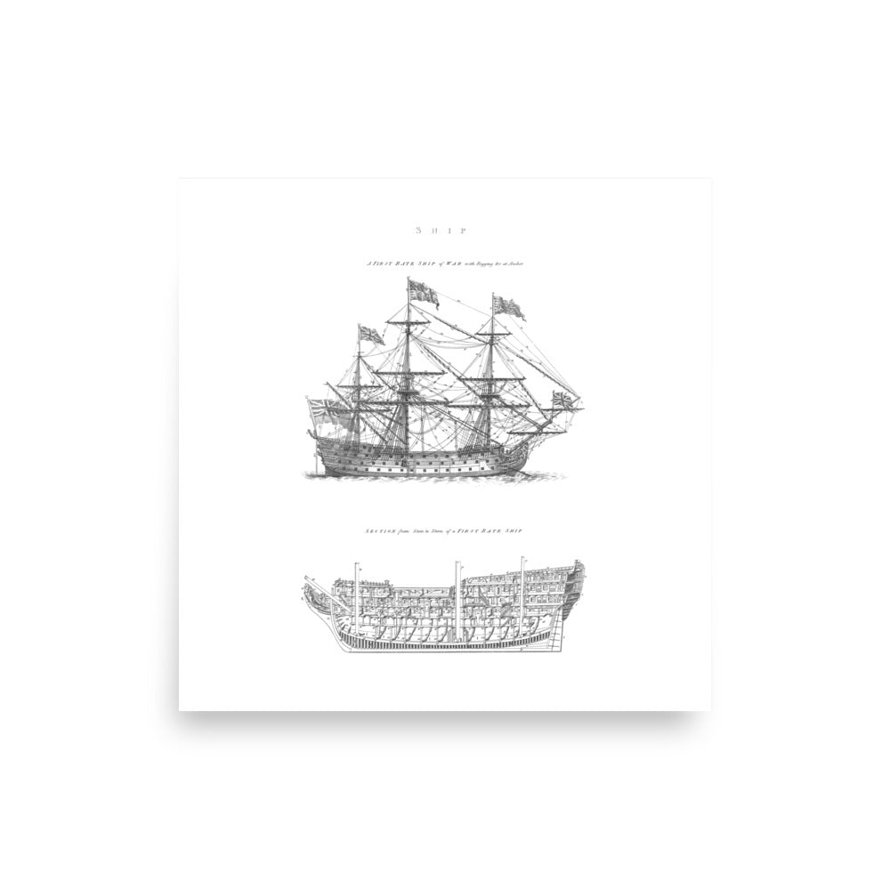 A First-Rate Ship of War Schematic Art Print