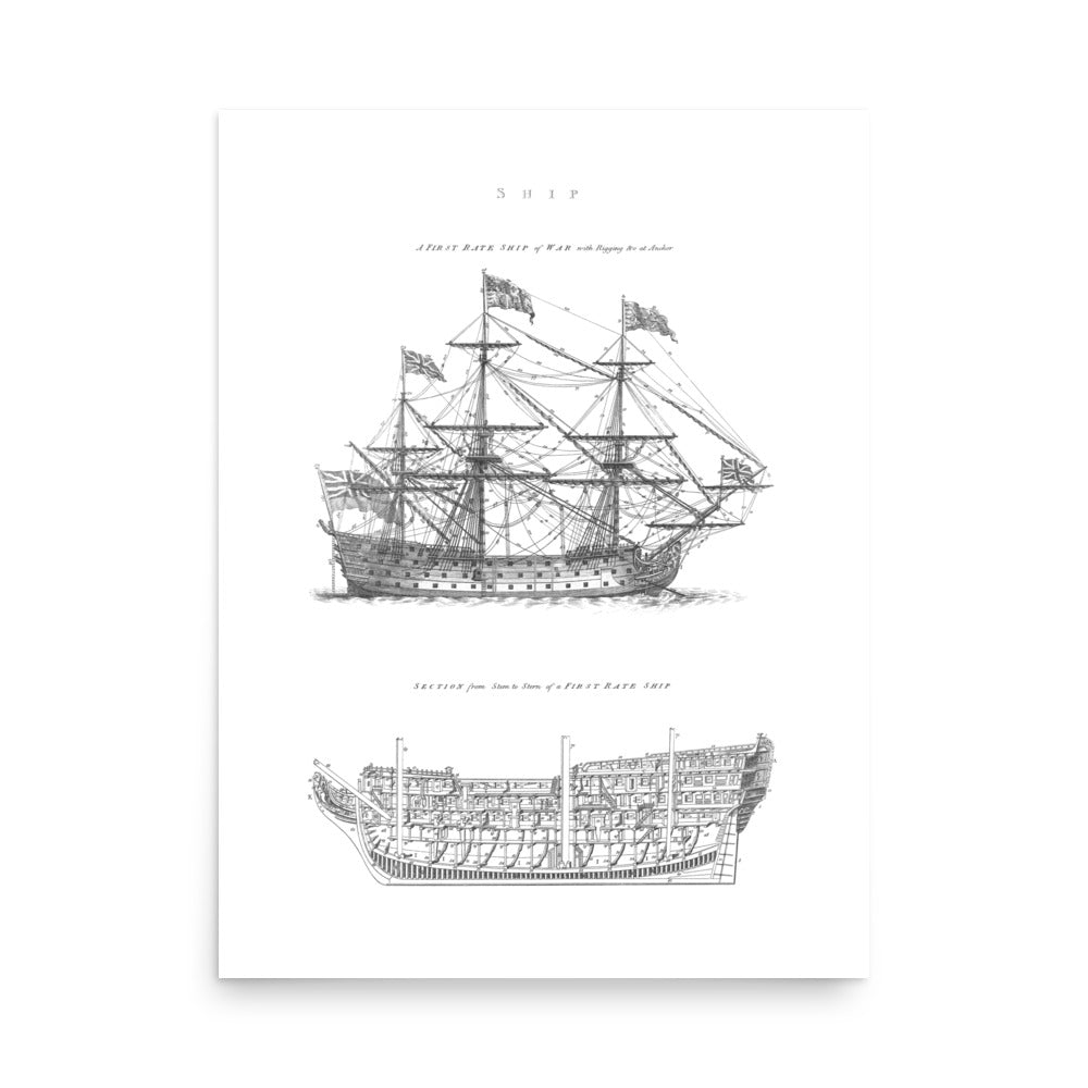 A First-Rate Ship of War Schematic Art Print