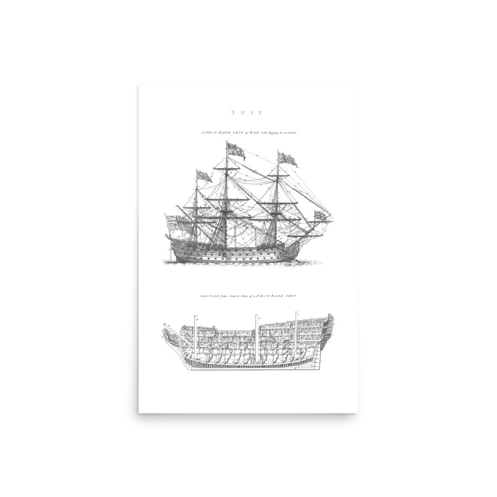 A First-Rate Ship of War Schematic Art Print