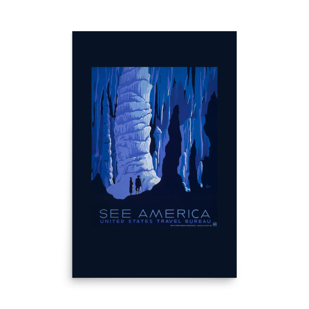 See America Blue Cave Travel Bureau Propaganda Print