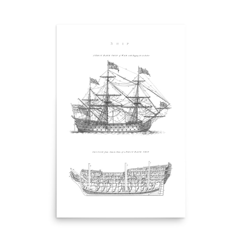 A First-Rate Ship of War Schematic Art Print
