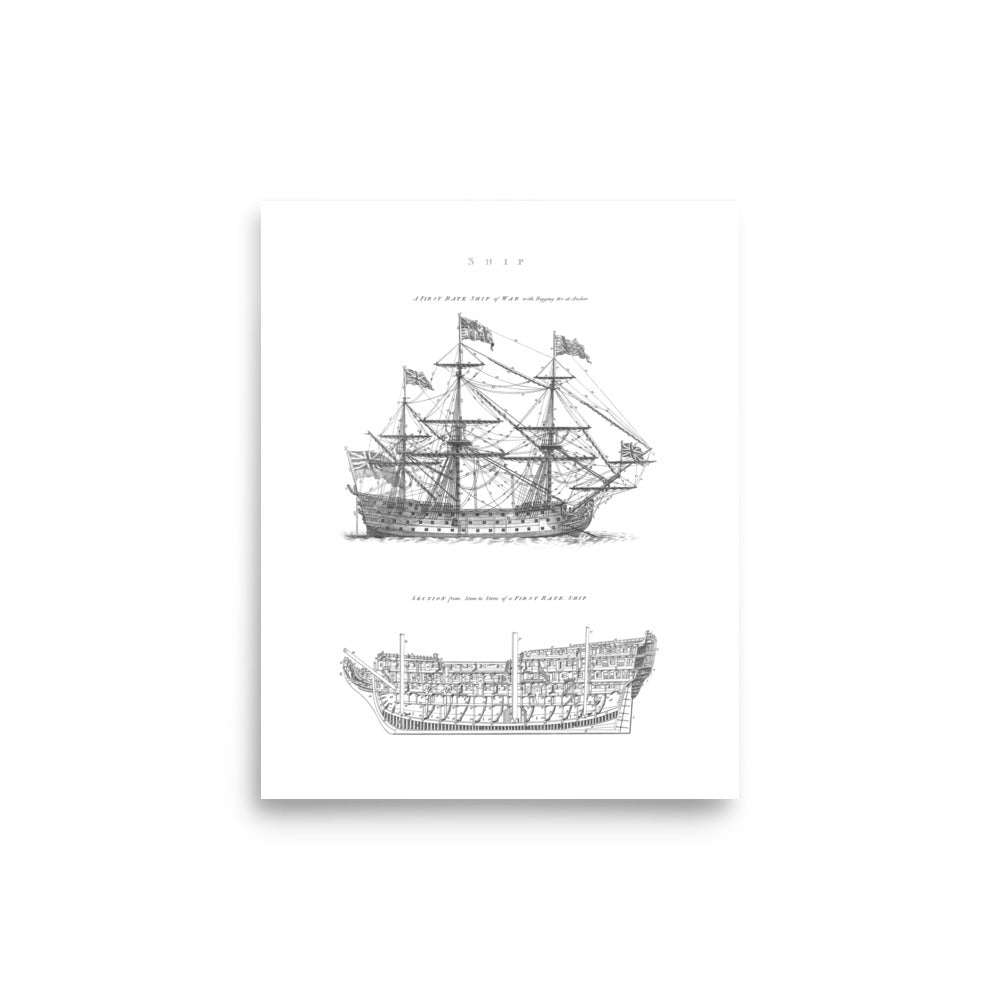 A First-Rate Ship of War Schematic Art Print