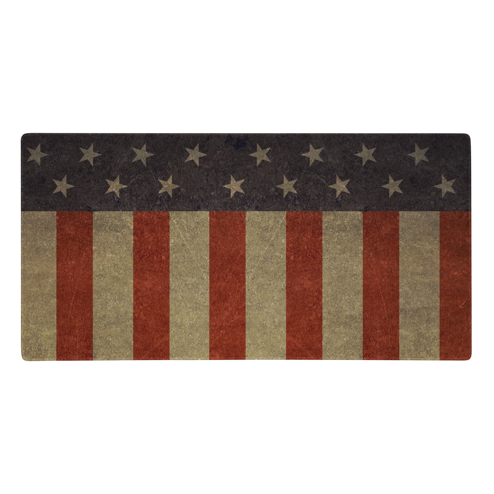 A rectangular mouse pad with a vibrant print of the American flag, featuring stars and stripes in red, white, and blue hues, with high-quality edge stitching.