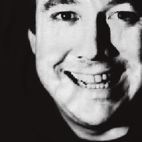 Hicks in halftone, where different sized dots comprise his likeness. 