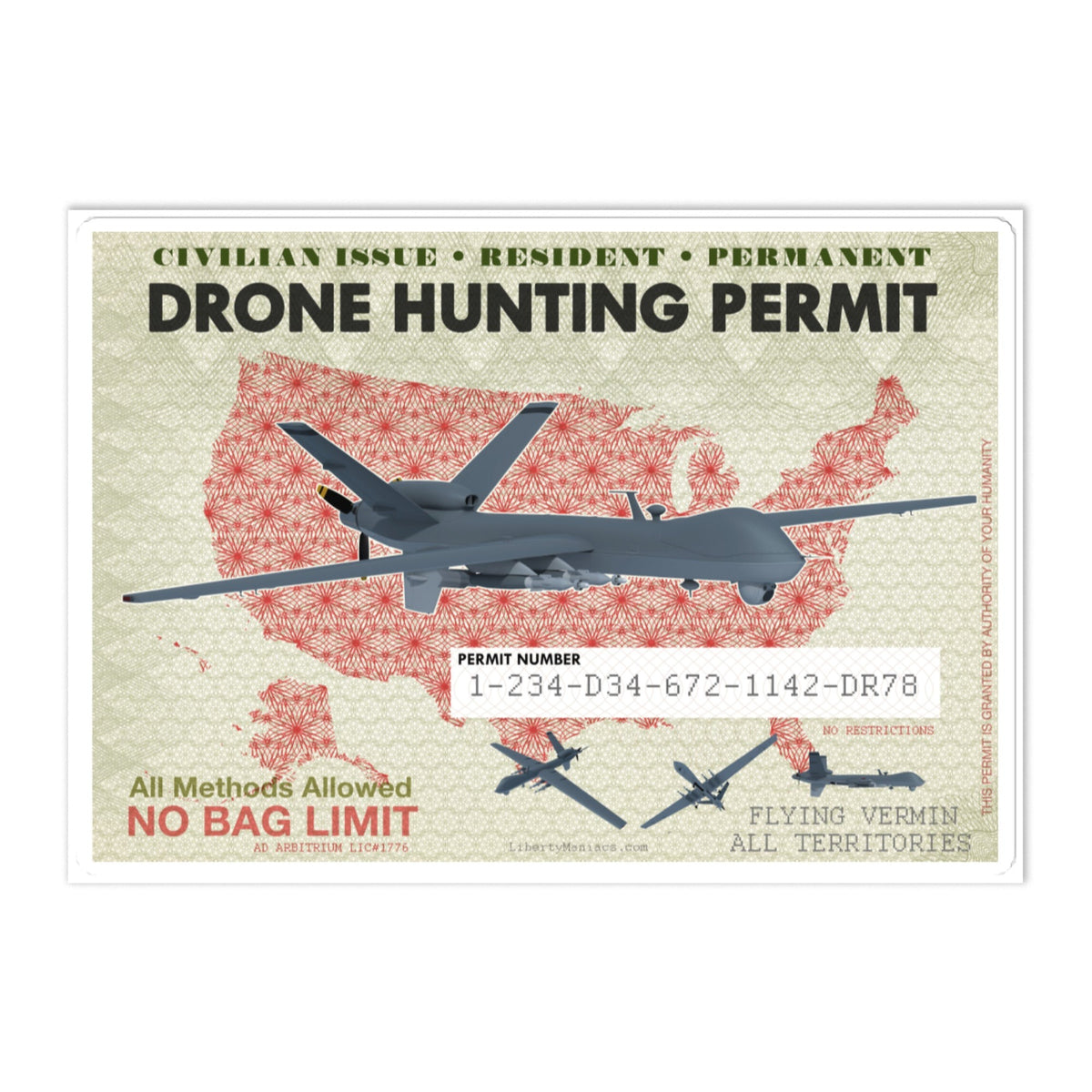 Drone Hunting Permit Mega Truck Sticker