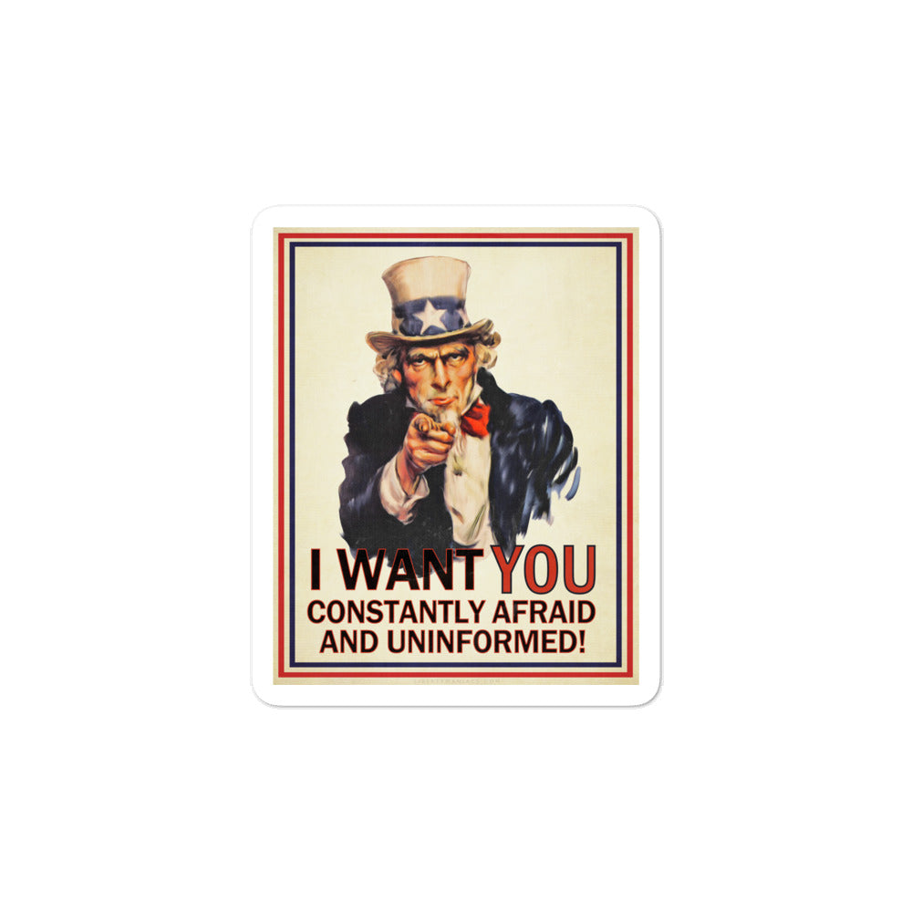 Uncle Sam I Want You Constantly Afraid Parody Sticker
