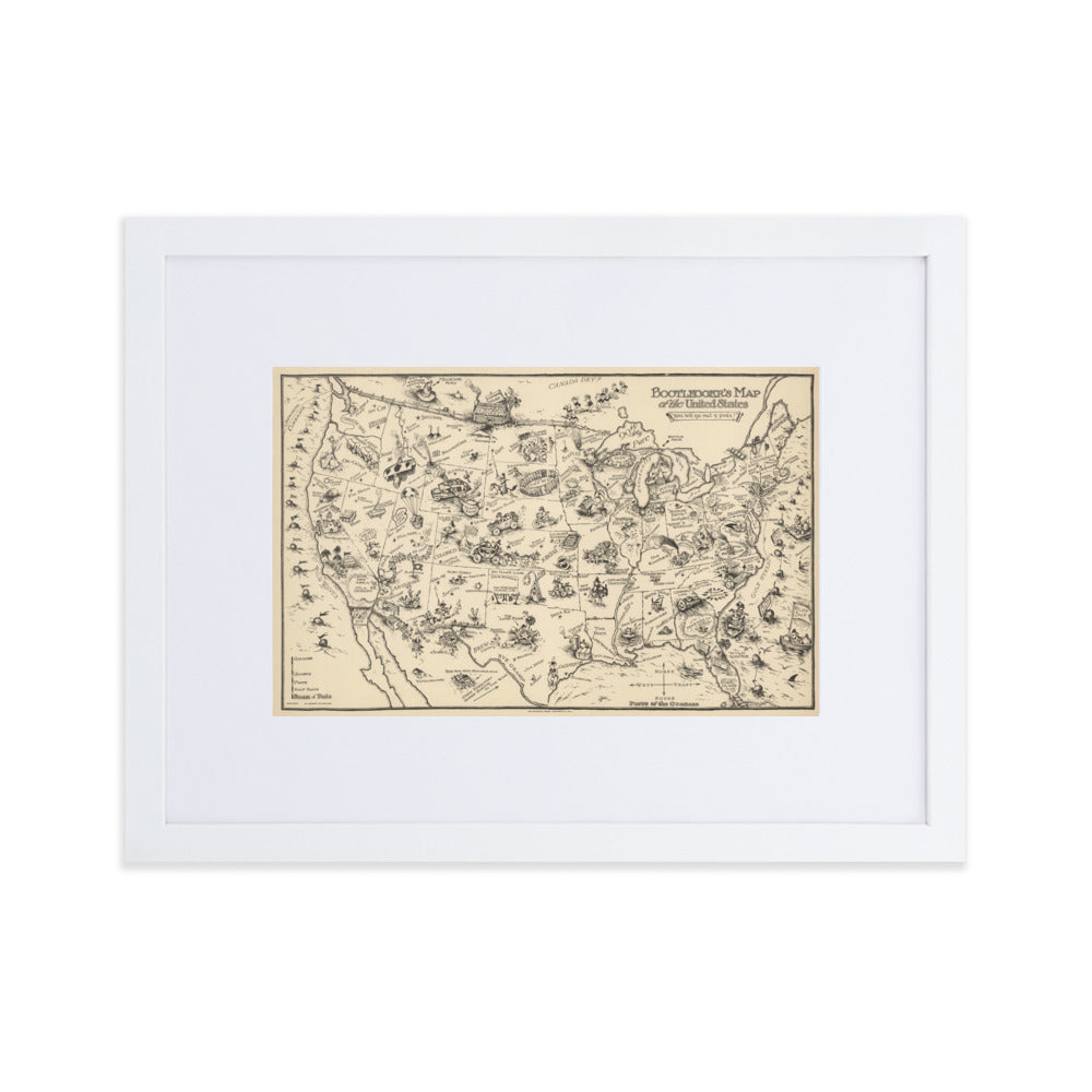 Bootlegger's Map of the United States 1928 Matted Framed Print