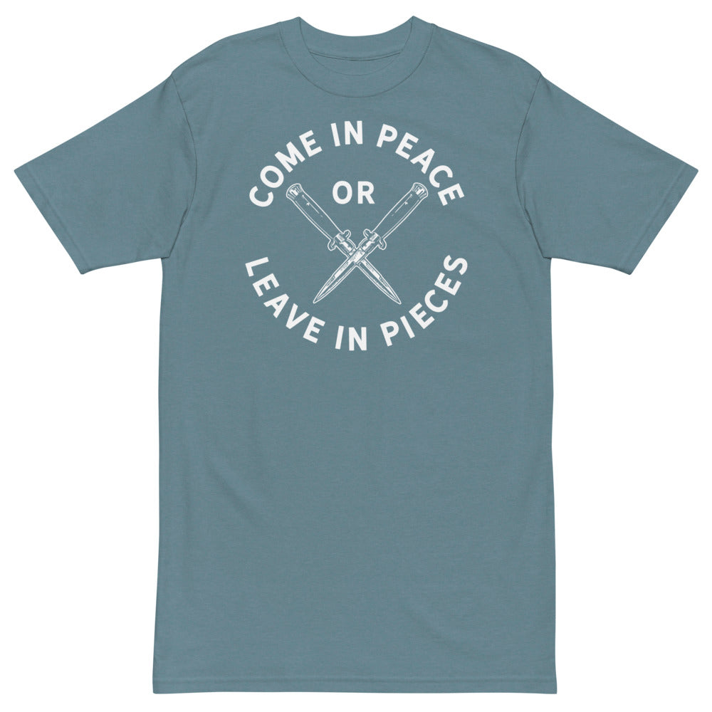 Come In Peace or Leave In Pieces Men’s Heavy Work Tee