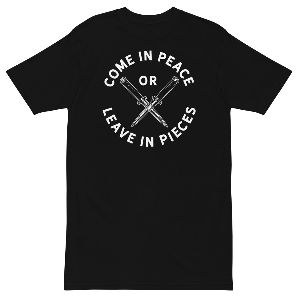 Come In Peace or Leave In Pieces Men’s Heavy Work Tee