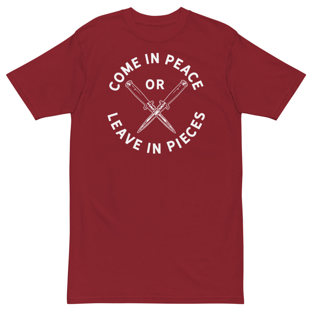 Come In Peace or Leave In Pieces Men’s Heavy Work Tee