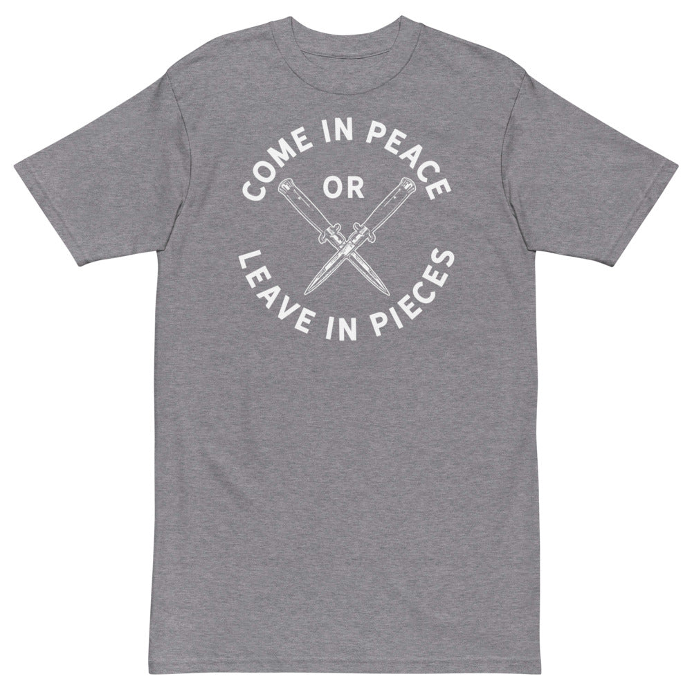 Come In Peace or Leave In Pieces Men’s Heavy Work Tee