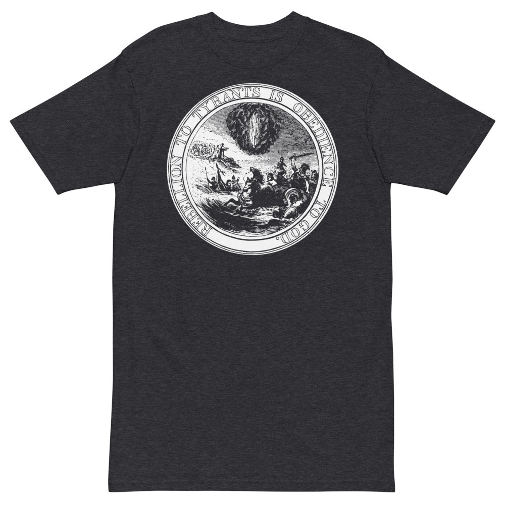 Rebellion to Tyrants is Obedience To God Franklin Motto Men’s Heavyweight Tee