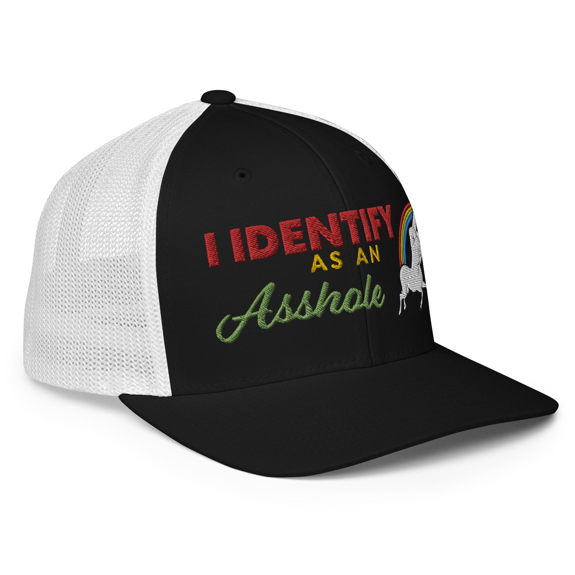 I Identify as An Asshole FUunicorn Flexfit Mesh Trucker Hat
