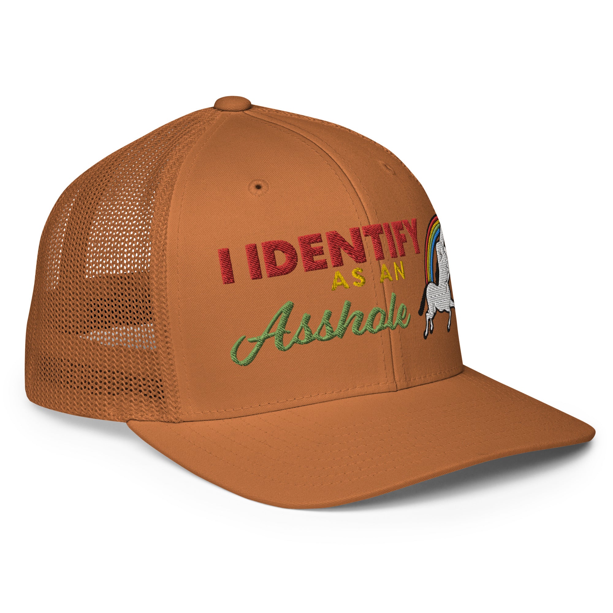 I Identify as An Asshole FUunicorn Flexfit Mesh Trucker Hat