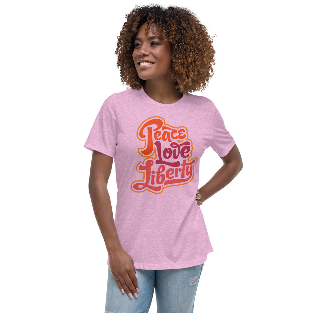 Peace Love Liberty Ladies Relaxed Fit Crew Neck Tee