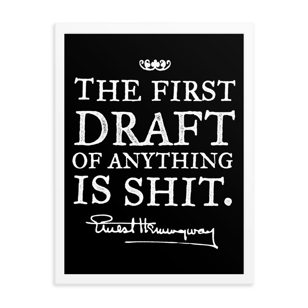 Hemingway The First Draft White Framed Print
