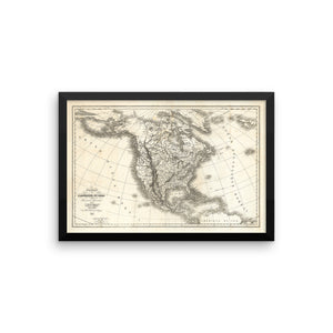 Vintage 1836 Framed North American Map
