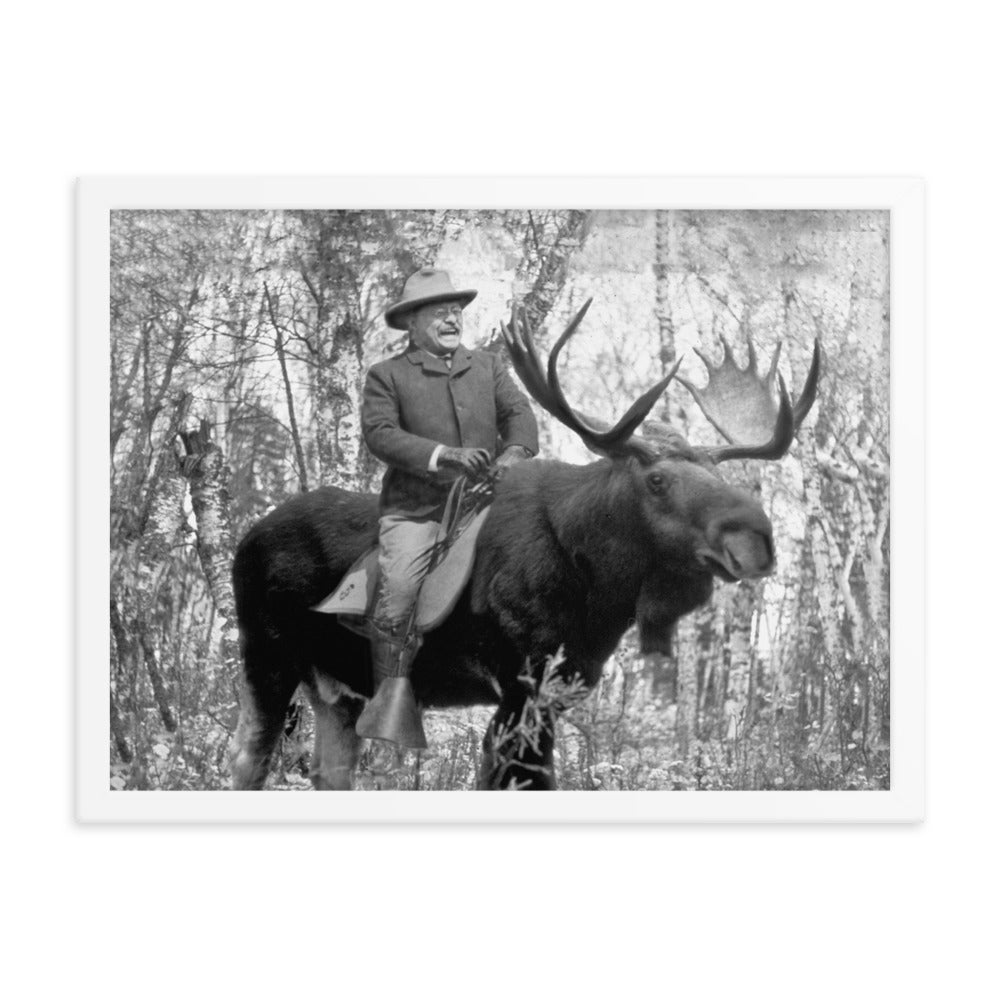 Teddy Roosevelt Riding a Bull Moose Framed Print