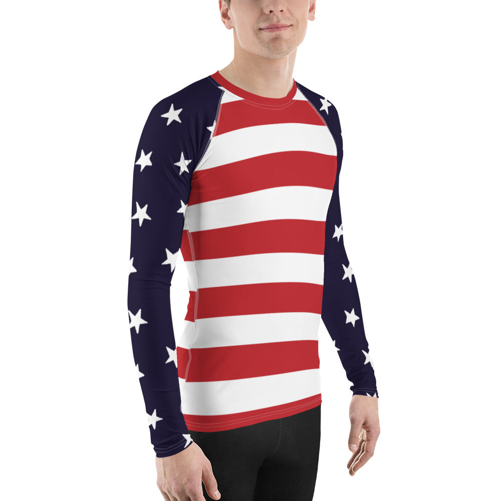 Stars and Bars Men's Rash Guard Swim Shirt