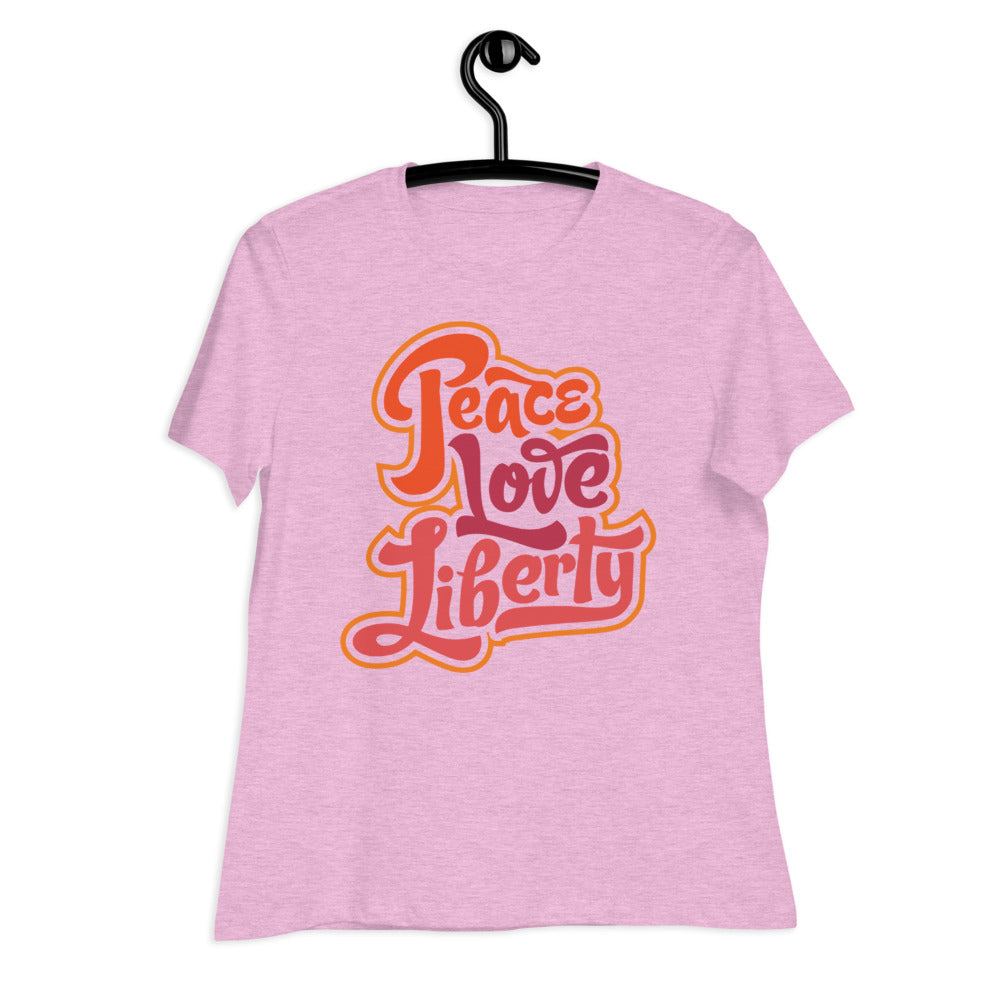 Peace Love Liberty Ladies Relaxed Fit Crew Neck Tee
