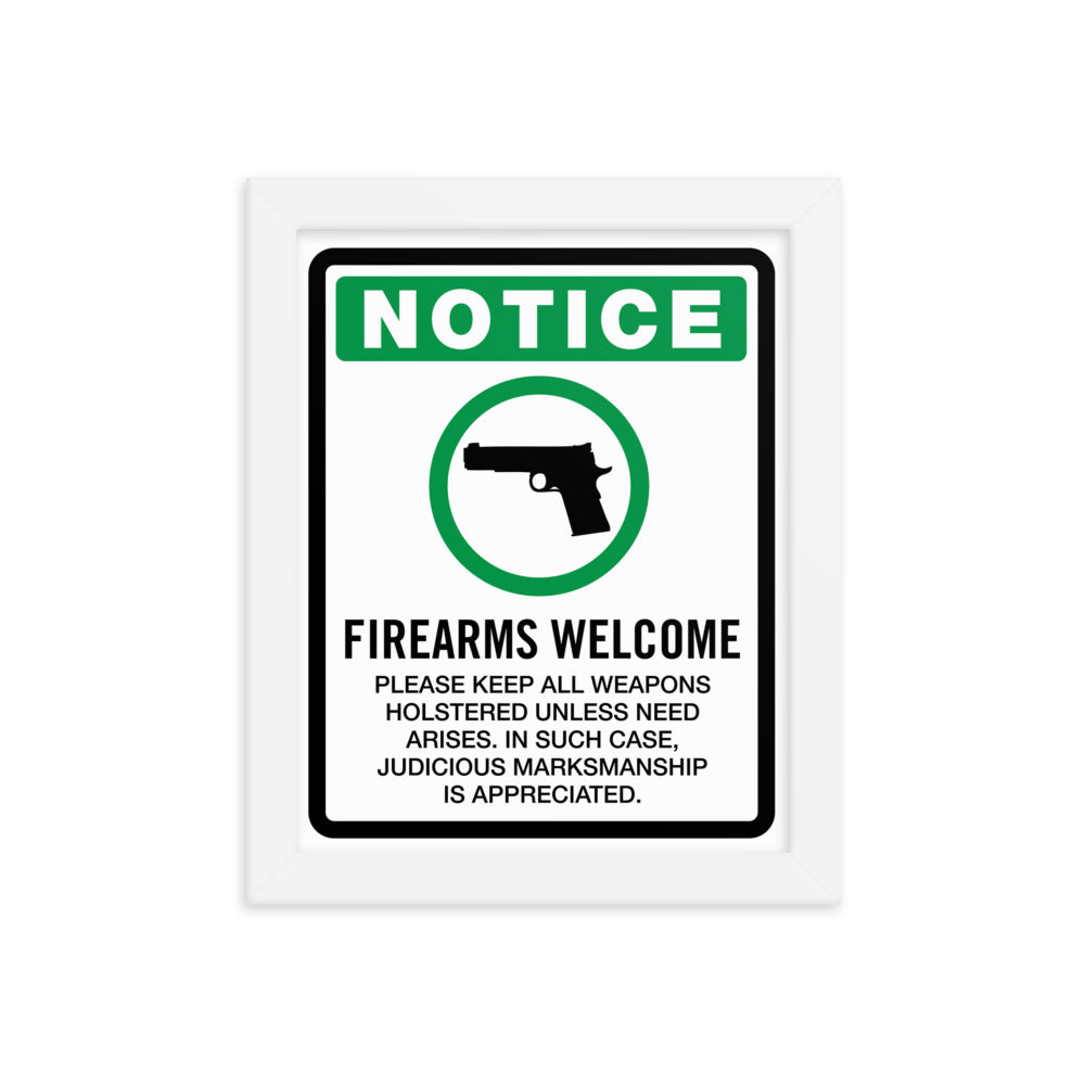 Firearms Welcome Notice Framed Print