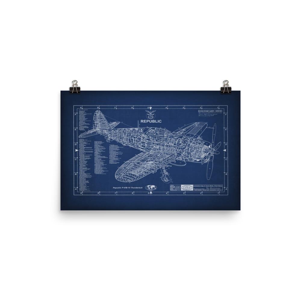 Republic P-47 Cutaway Blueprint Giclée 18x12 Art Print