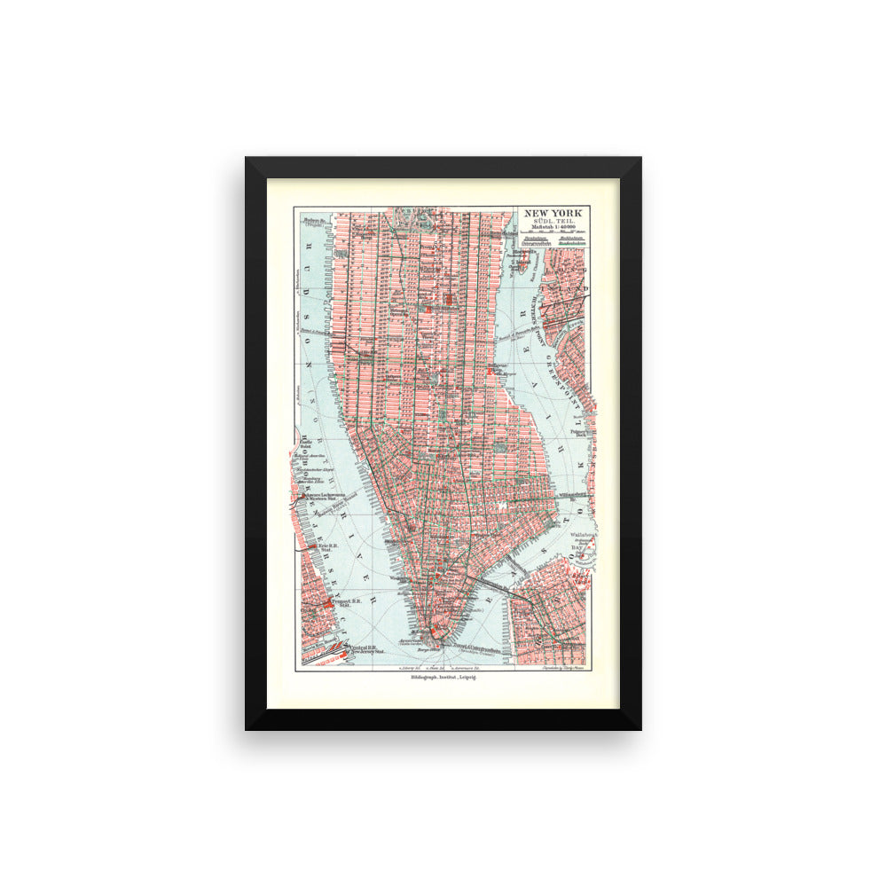 Vintage New York City Map Framed poster