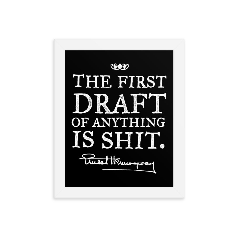 Hemingway First Draft Hemingway The First Draft White Framed Print - Liberty Maniacs