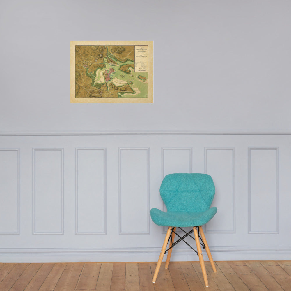 1776 Revolutionary War Boston Battle Map Poster