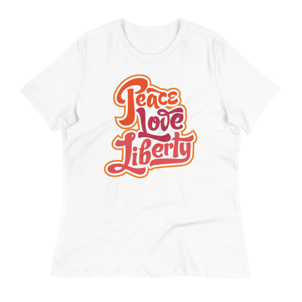 Peace Love Liberty Ladies Relaxed Fit Crew Neck Tee