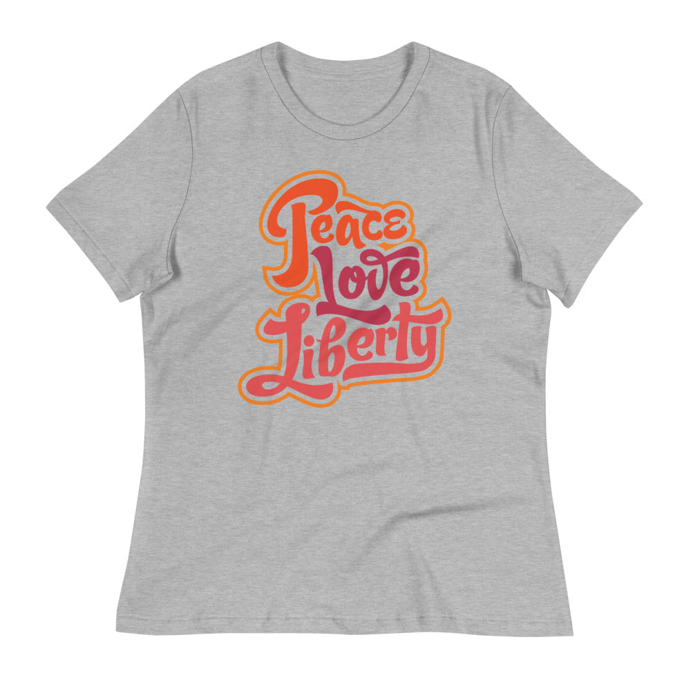 Peace Love Liberty Ladies Relaxed Fit Crew Neck Tee