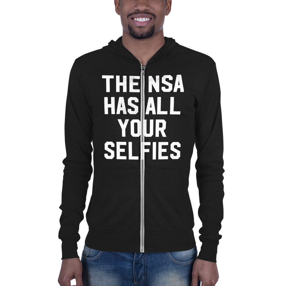 The NSA Has All Your Selfies Tri-Blend Unisex Zip Hoodie - Liberty