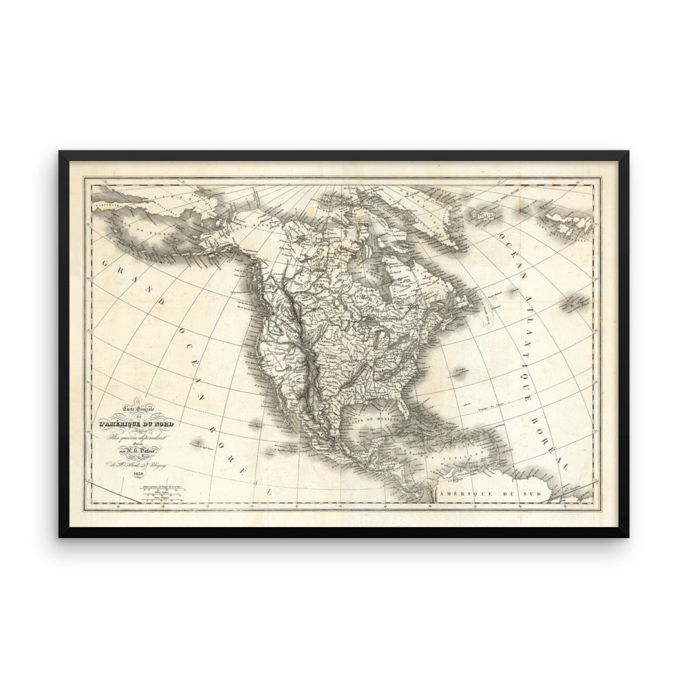 Vintage 1836 Framed North American Map