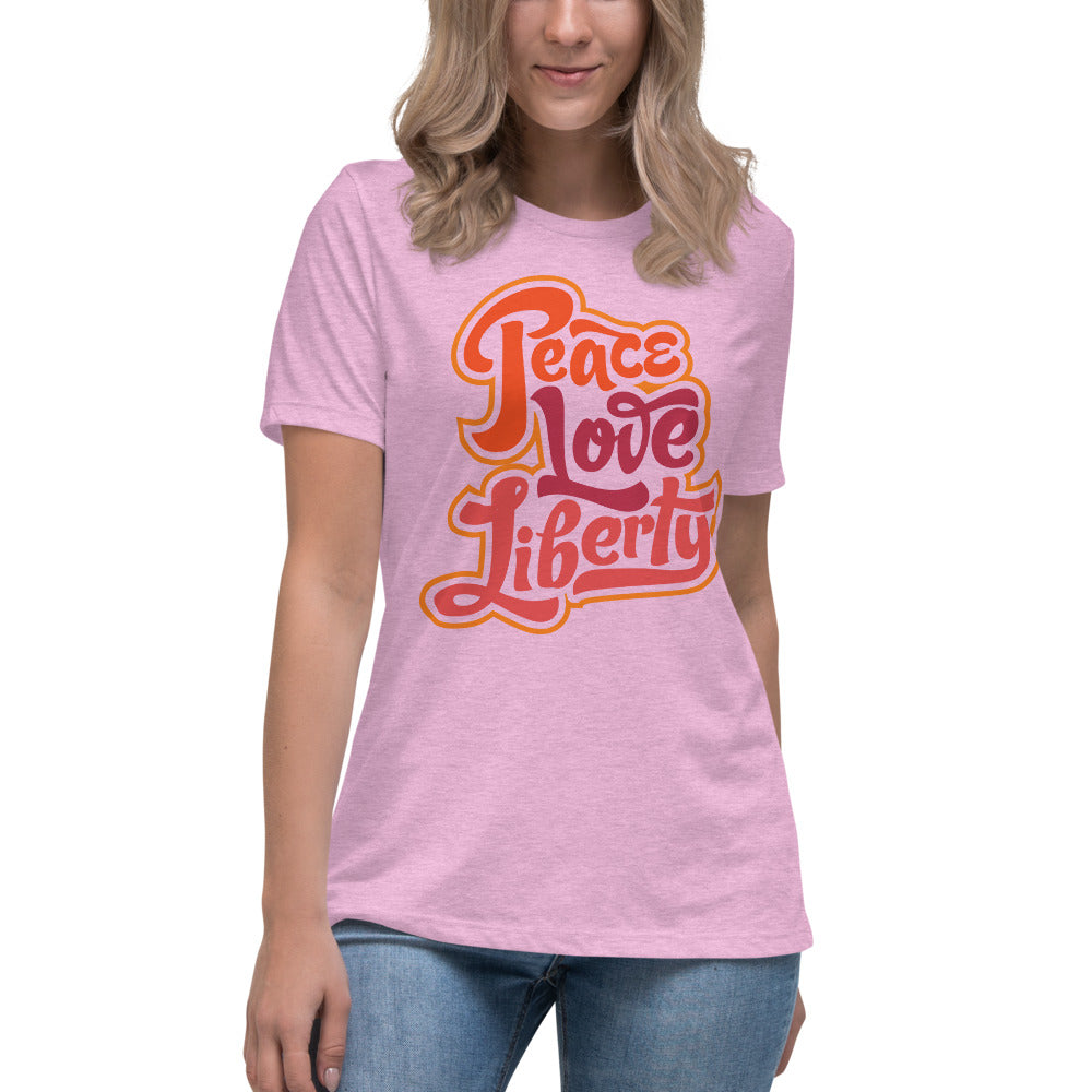 Peace Love Liberty Ladies Relaxed Fit Crew Neck Tee