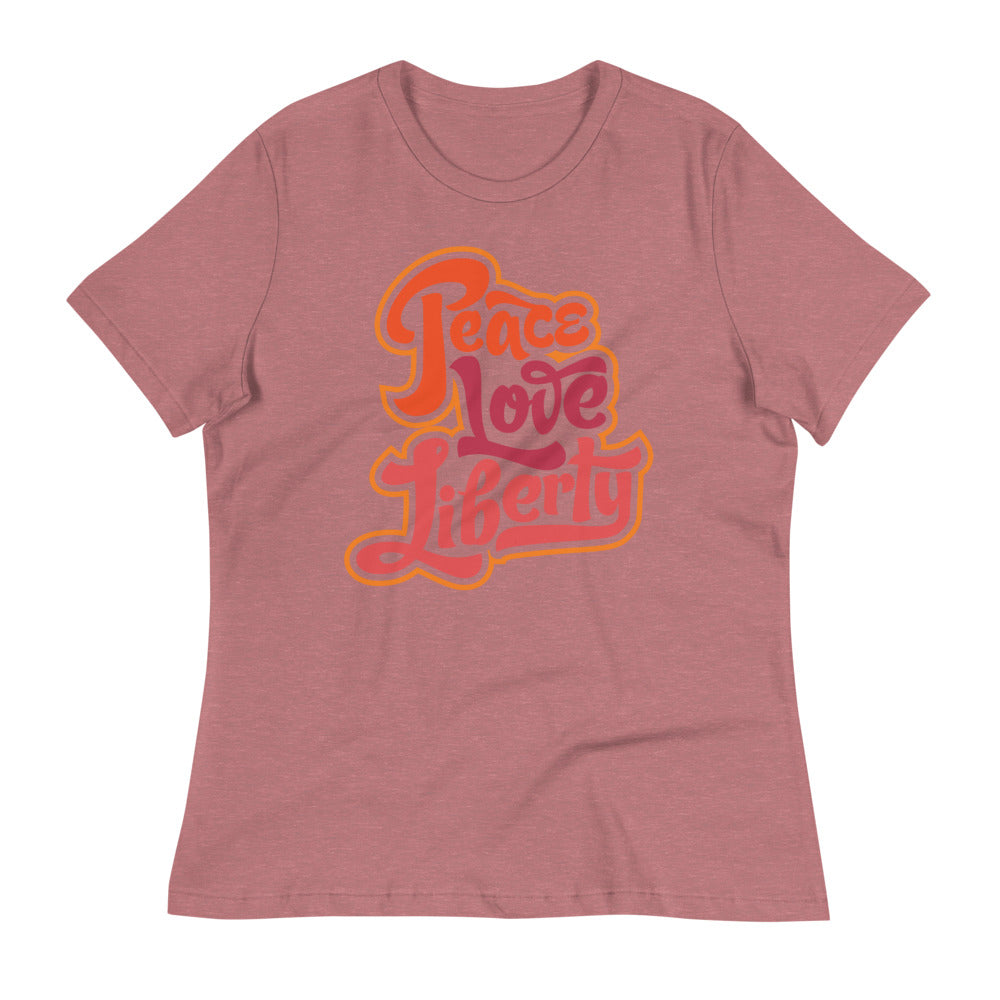 Peace Love Liberty Ladies Relaxed Fit Crew Neck Tee