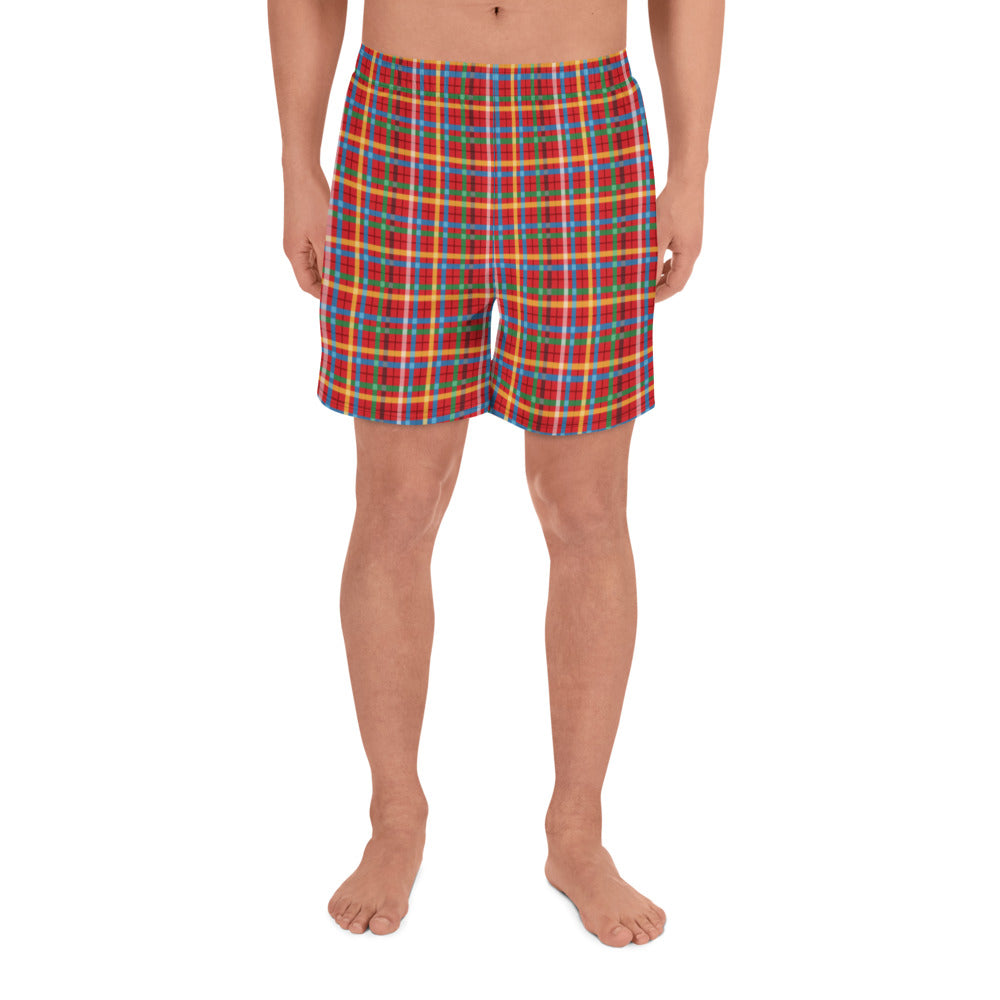 Men&#39;s Plaid Athletic Long Shorts