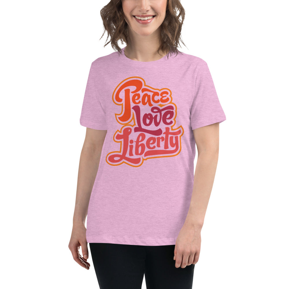 Peace Love Liberty Ladies Relaxed Fit Crew Neck Tee