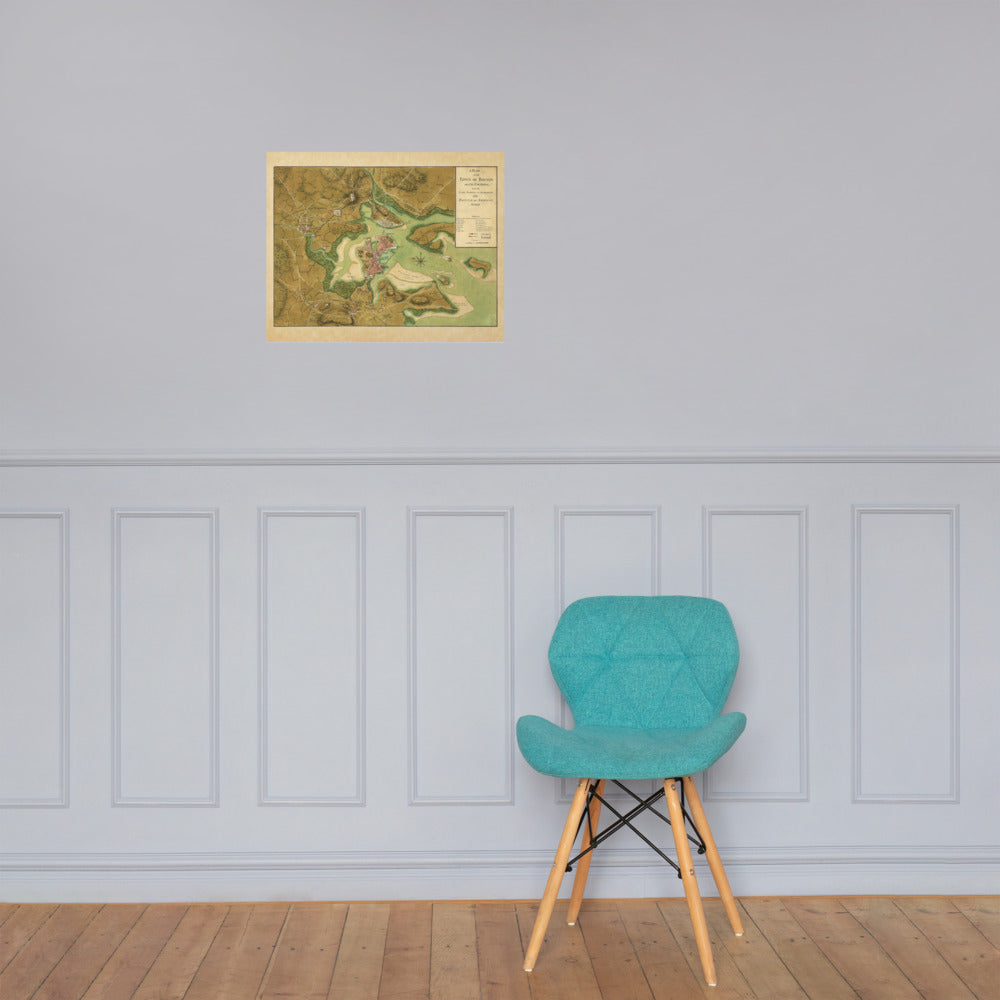 1776 Revolutionary War Boston Battle Map Poster