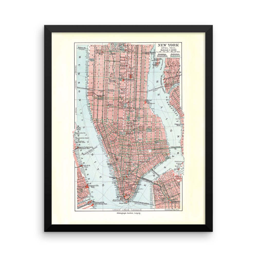 Vintage New York City Map Framed poster