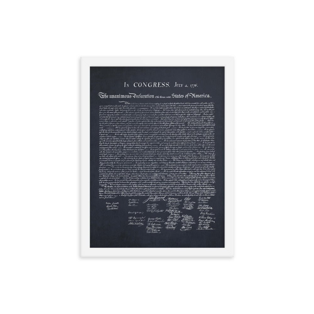 Declaration of Independence in Navy Blue White Framed Print